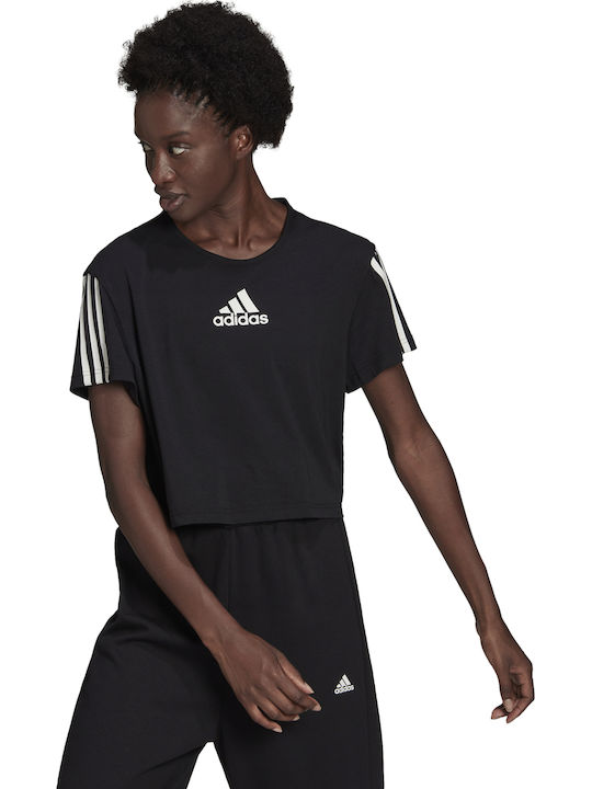 Adidas Performance Γυναικείο Crop Top Βαμβακερό Κοντομάνικο Μαύρο