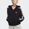 Adidas Essentials Cropped Γυναικεία Ζακέτα Φούτερ με Κουκούλα Μαύρη