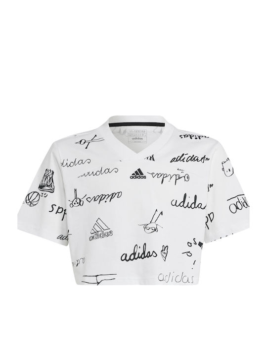Adidas Παιδικό crop top κοντομάνικο λευκή brand love