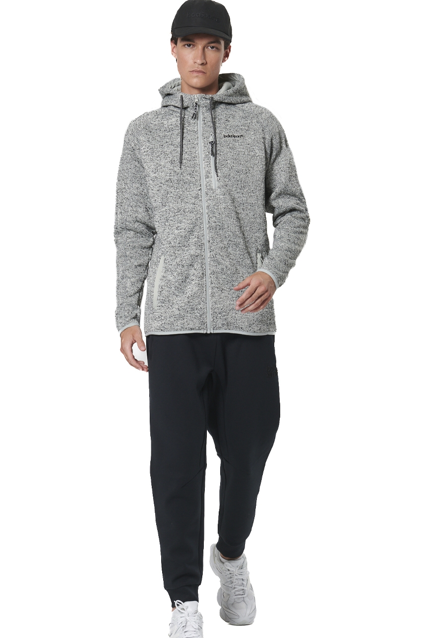 BODY ACTION ΑΝΔΡΙΚΗ KNIT FLEECE ΖΑΚΕΤΑ ΜΕ ΚΟΥΚΟΥΛΑ ΓΚΡΙ - Image 5
