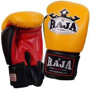 Boxing Gloves RAJA Genuine Leather RBGV-1 Triple Color - Yellow / Black / RedBoxing Gloves RAJA Genuine Leather RBGV-1 Triple Color - Yellow / Black / Red