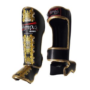 Shin Instep Guard Olympus by Raja Leather HELLAS - Black / GoldShin Instep Guard Olympus by Raja Leather HELLAS - Black / Gold
