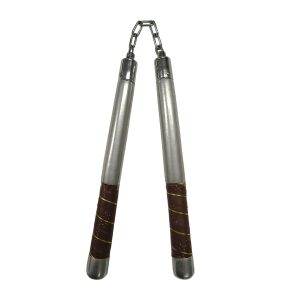 Nunchaku - Ασημί με Δερμάτινες ΧειρολαβέςNunchaku - Ασημί με Δερμάτινες Χειρολαβές