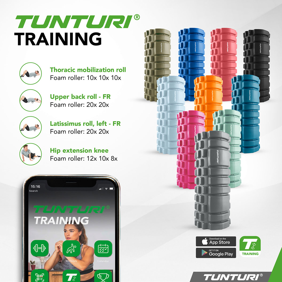 Tunturi Yoga Grid Foam Roller 33cm Γκρι - Image 9