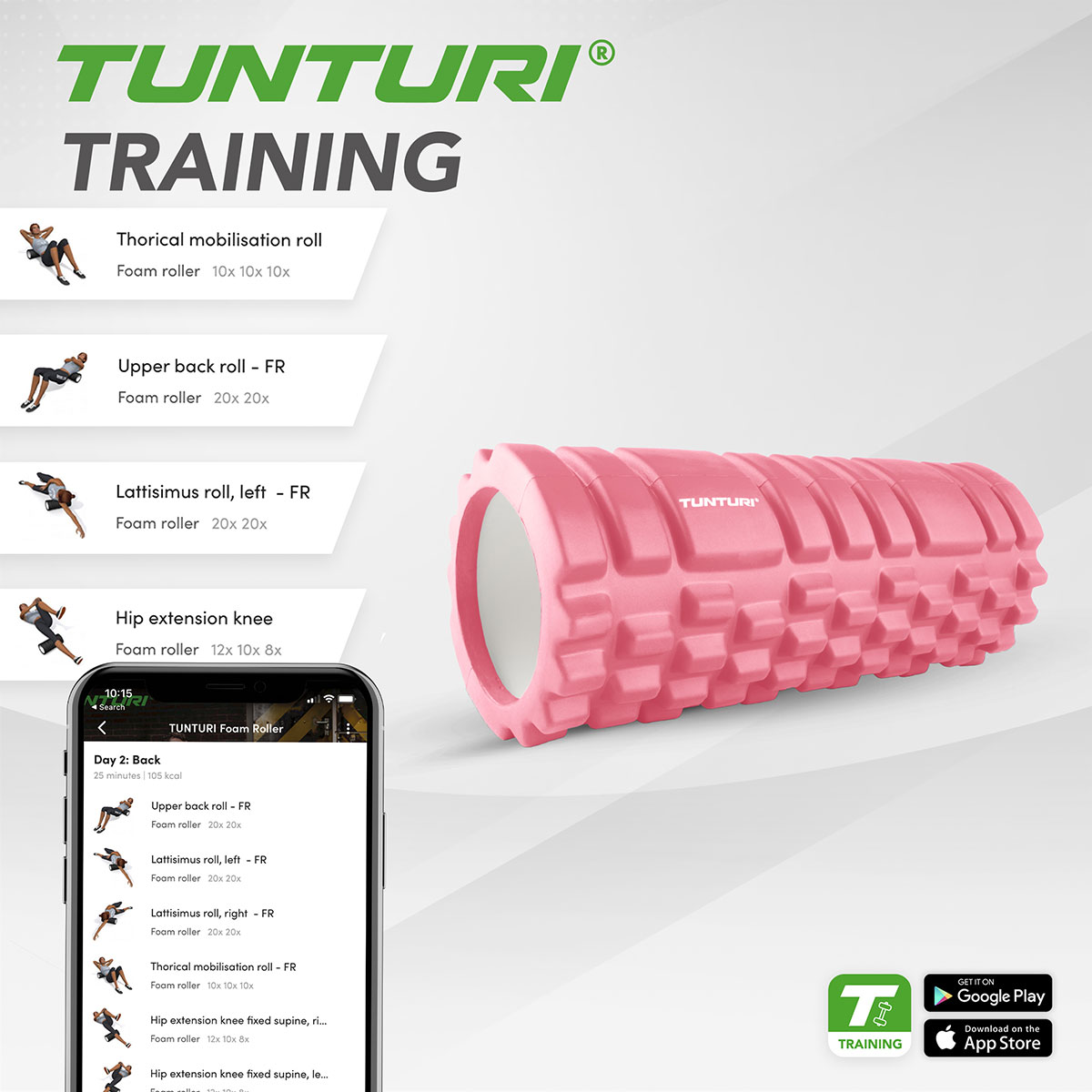 Tunturi Yoga Grid Foam Roller 33cm Ροζ χρυσό - Image 2